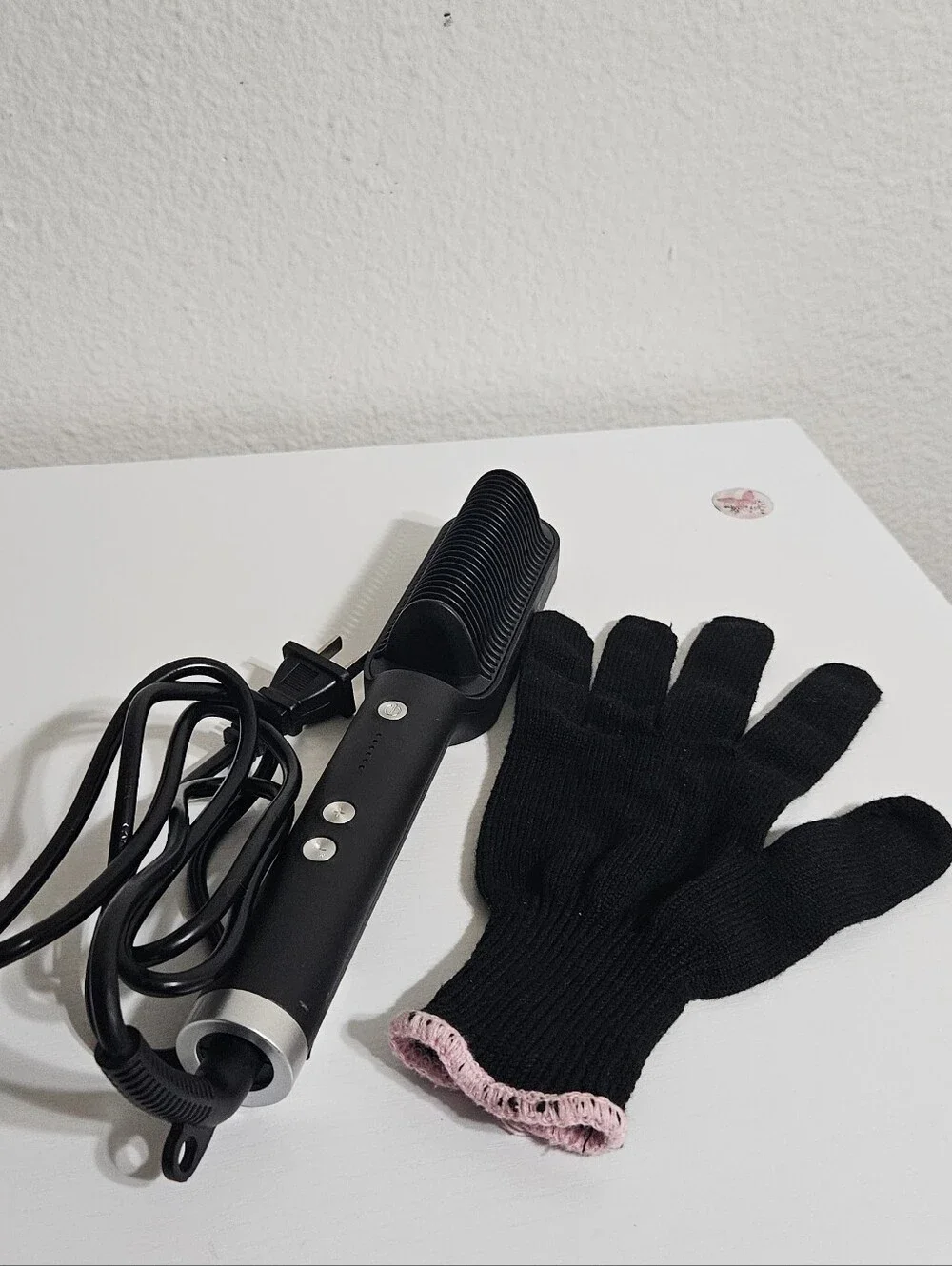 Black Heated Hair Styling Brush with Protective Glove